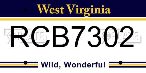 RCB7302 West Virginia License Plate