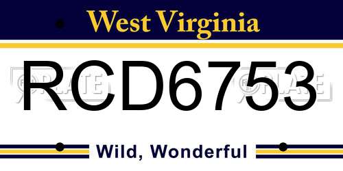 RCD6753 West Virginia License Plate