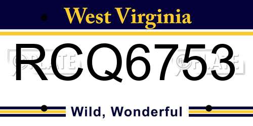 RCQ6753 West Virginia License Plate