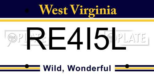 RE4I5L West Virginia License Plate