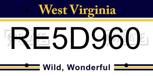 RE5D960 West Virginia License Plate