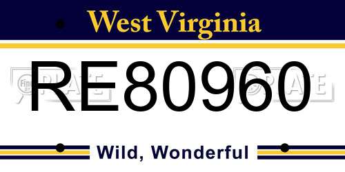 RE80960 West Virginia License Plate