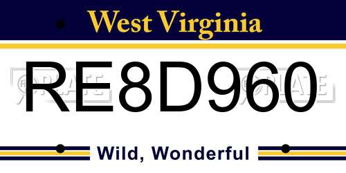 RE8D960 West Virginia License Plate