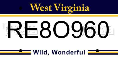 RE8O960 West Virginia License Plate
