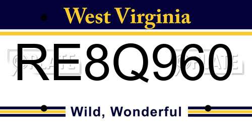 RE8Q960 West Virginia License Plate
