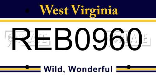 REB0960 West Virginia License Plate