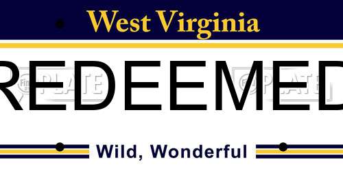 REDEEMED West Virginia License Plate