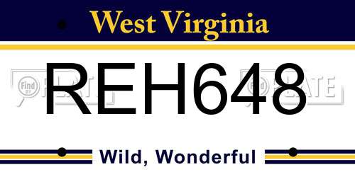 REH648 West Virginia License Plate