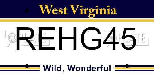 REHG45 West Virginia License Plate