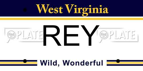 REY West Virginia License Plate