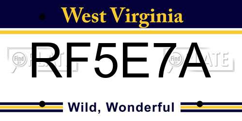 RF5E7A West Virginia License Plate