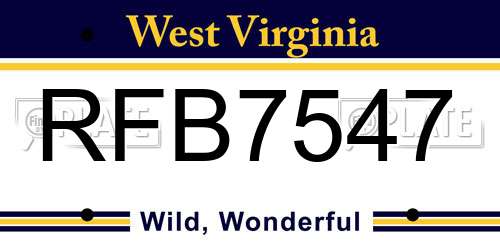 RFB7547 West Virginia License Plate