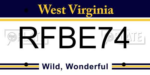 RFBE74 West Virginia License Plate