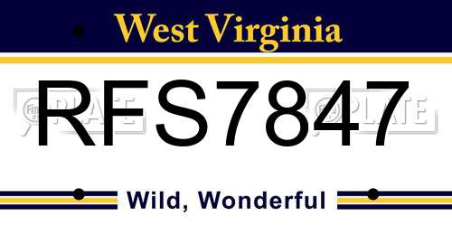 RFS7847 West Virginia License Plate