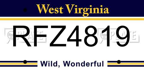 RFZ4819 West Virginia License Plate