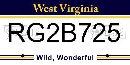 RG2B725 West Virginia License Plate