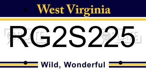 RG2S225 West Virginia License Plate