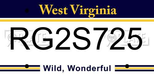 RG2S725 West Virginia License Plate