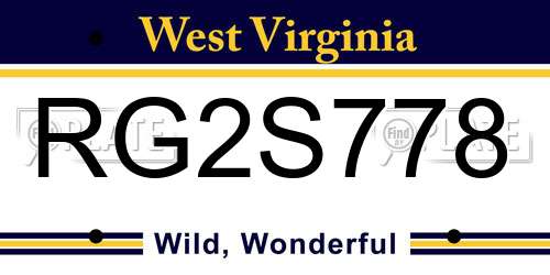 RG2S778 West Virginia License Plate