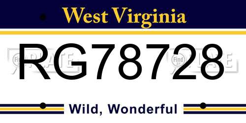 RG78728 West Virginia License Plate
