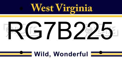 RG7B225 West Virginia License Plate