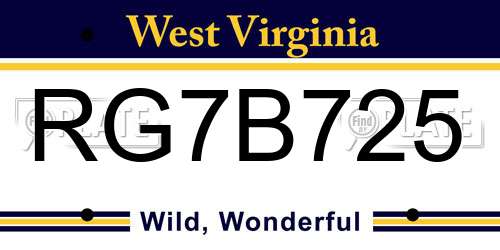 RG7B725 West Virginia License Plate