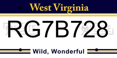 RG7B728 West Virginia License Plate