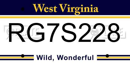 RG7S228 West Virginia License Plate