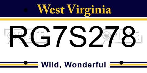 RG7S278 West Virginia License Plate