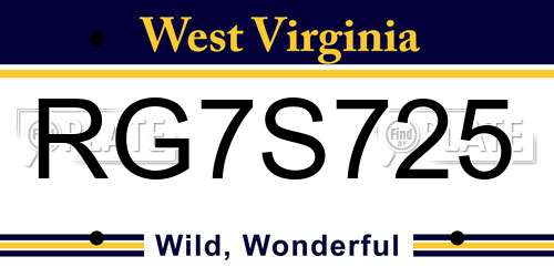 RG7S725 West Virginia License Plate