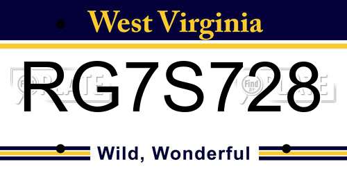 RG7S728 West Virginia License Plate
