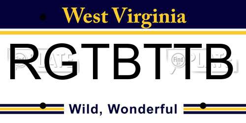 RGTBTTB West Virginia License Plate