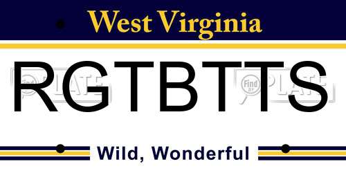 RGTBTTS West Virginia License Plate