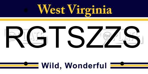 RGTSZZS West Virginia License Plate
