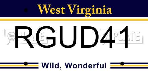 RGUD41 West Virginia License Plate