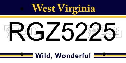 RGZ5225 West Virginia License Plate