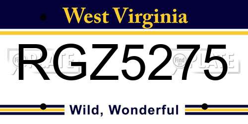 RGZ5275 West Virginia License Plate