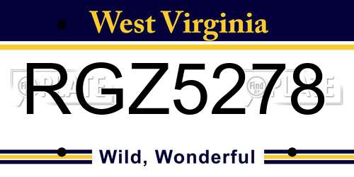 RGZ5278 West Virginia License Plate