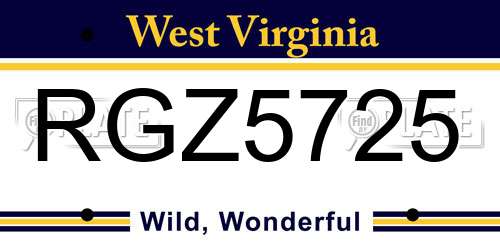RGZ5725 West Virginia License Plate