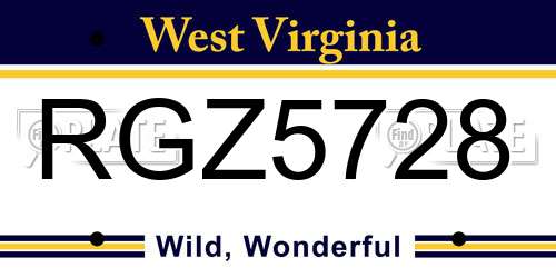 RGZ5728 West Virginia License Plate