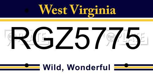 RGZ5775 West Virginia License Plate