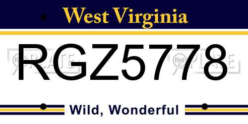 RGZ5778 West Virginia License Plate