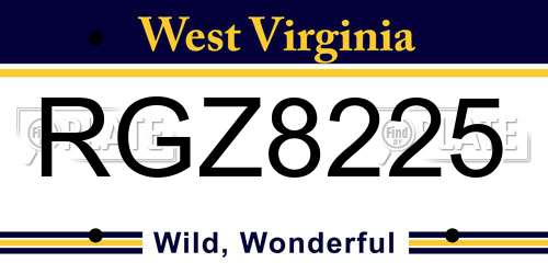 RGZ8225 West Virginia License Plate