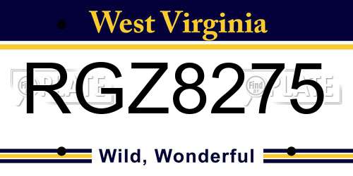 RGZ8275 West Virginia License Plate