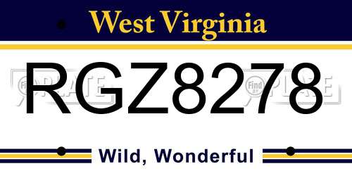 RGZ8278 West Virginia License Plate