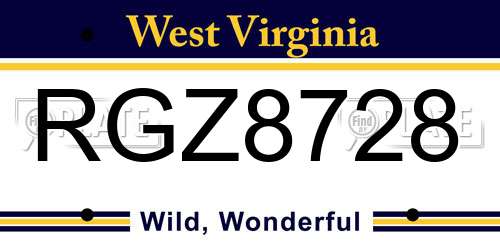 RGZ8728 West Virginia License Plate
