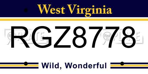 RGZ8778 West Virginia License Plate
