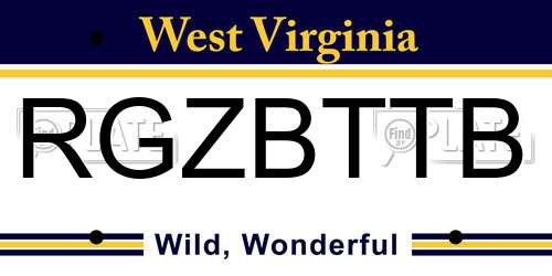 RGZBTTB West Virginia License Plate