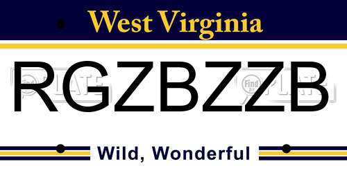 RGZBZZB West Virginia License Plate