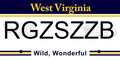 RGZSZZB West Virginia License Plate